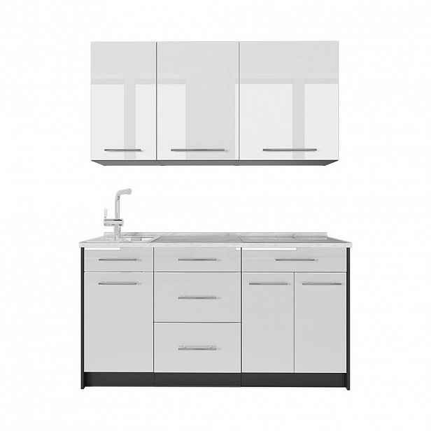 Vicco JEDNOTKOVÁ KUCHYNĚ Fame-Line, Bílá vysoký lesk/Antracit, 150 cm, PD Mramor