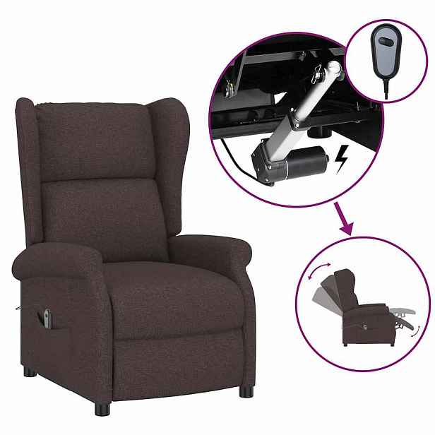 vidaXL Elektrické polohovací křeslo ušák tmavě hnědé textil