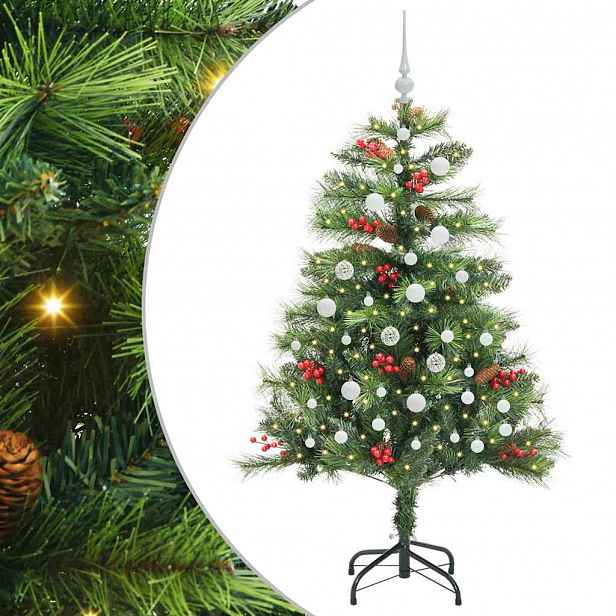 vidaXL Umělý vánoční stromeček 150 LED Teplá bílá PVC a kov Zelená