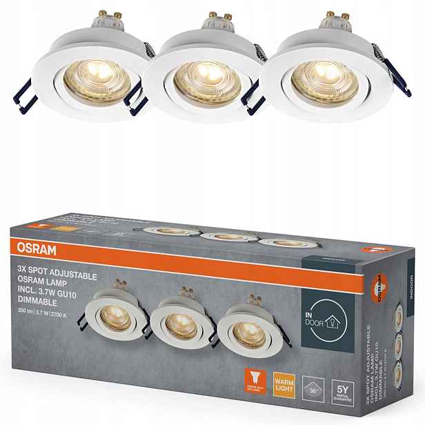 3x Stropní Led svítidlo 3.7W GU10 2700K stmívatelné Osram