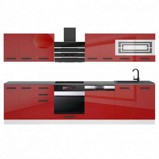B BELINI GROUP KUCHYŇSKÁ LINKA Lucy 300 cm, Bez pracovních desek, Červená lesklá