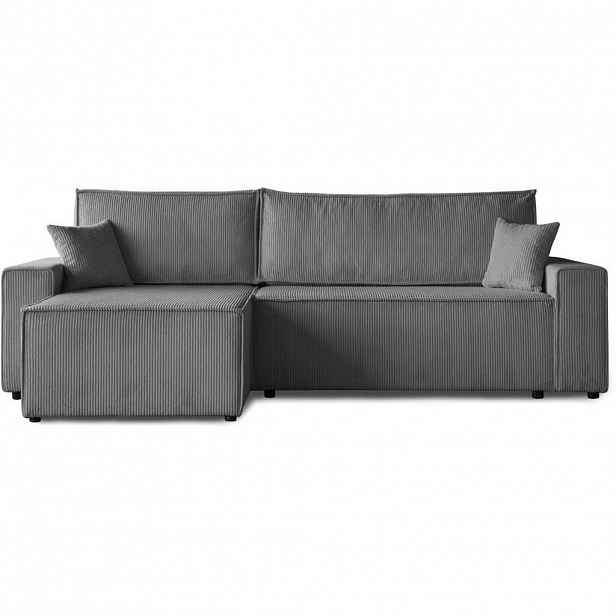 Beautysofa ROHOVÁ ROZKLÁDACÍ POHOVKA Hektor, s funkcí spaní, 277 cm, otoman 100 cm, šedá