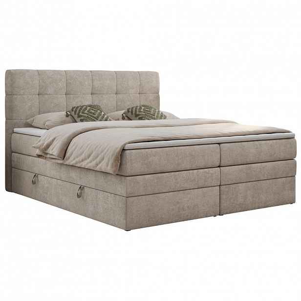 MKS POSTEL BOXSPRING LUKA KING 200/200 - Béžová Strukturovaná látka - H3