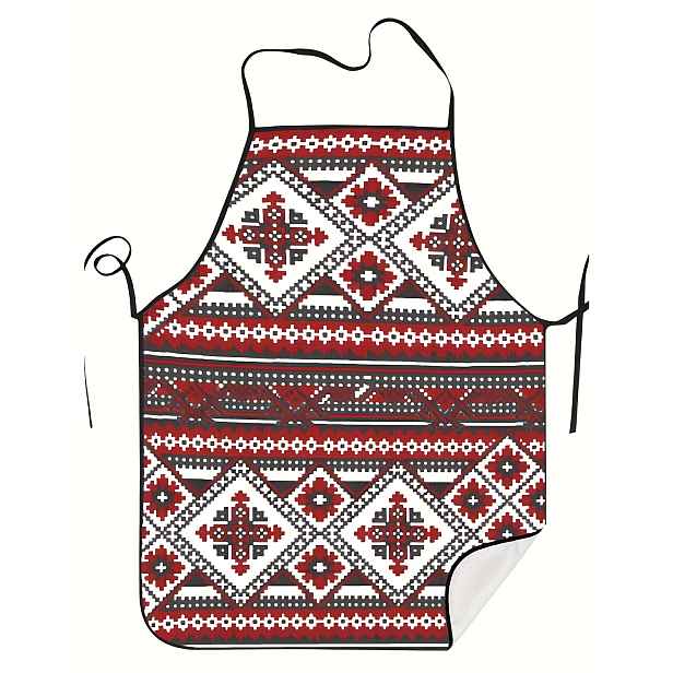 TEMU 1ks Vintage Zástěra bez Rukávů s Východoevropským Lidovým Vzorem - Potištěná Látka, Dospělá Velikost, Kuchyňský Doplněk