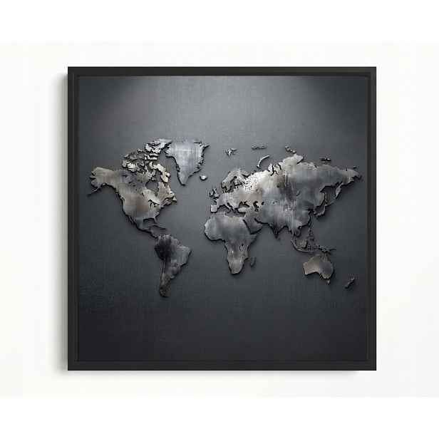 Obraz Rám American Box Mapa Světa Kovová Šedá Industrial Loft 60x60
