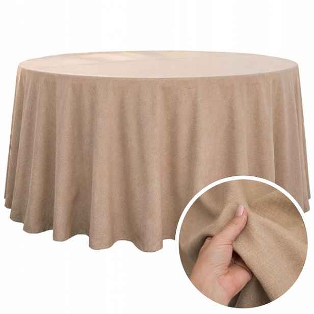 Béžový Plátěný ubrus na stůl kulatý, průměr 320 cm, Přírodní barva Boho