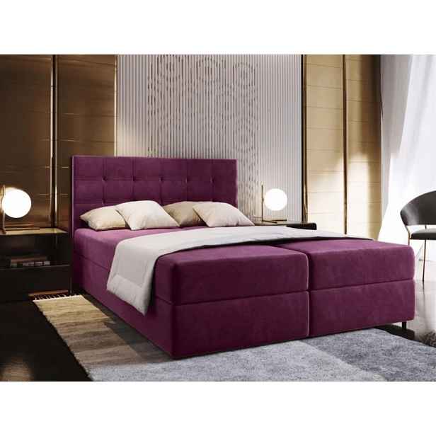 Čalouněná postel boxspring GLORIEN 140x200 cm purpurová Matrace: Matrace Bonell pružinová