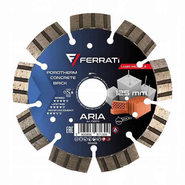 Diamantový kotouč Ferrati Concreto Aria 125 mm pro řezání betonu cihly