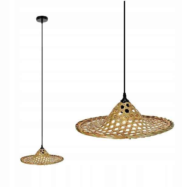 Závěsná lampa Braga ve stylu boho Přírodní stínidlo 40 cm pletená Bambusová 1xE27