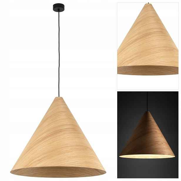 Závěsná lampa Solis černá s dřevem, přirozené světlo v jídelně Tk Lighting