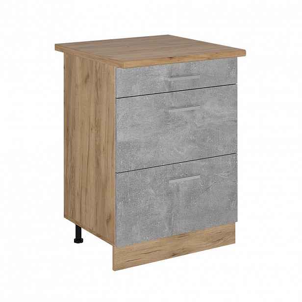 Vicco SPODNÍ SKŘÍŇKA KUCHYŇSKÉ LINKY R-Line Beton 60 cm se zásuvkami, PD Dub