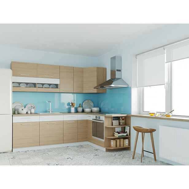 Rohová kuchyně MODENA 250x170, buk/bílý lesk