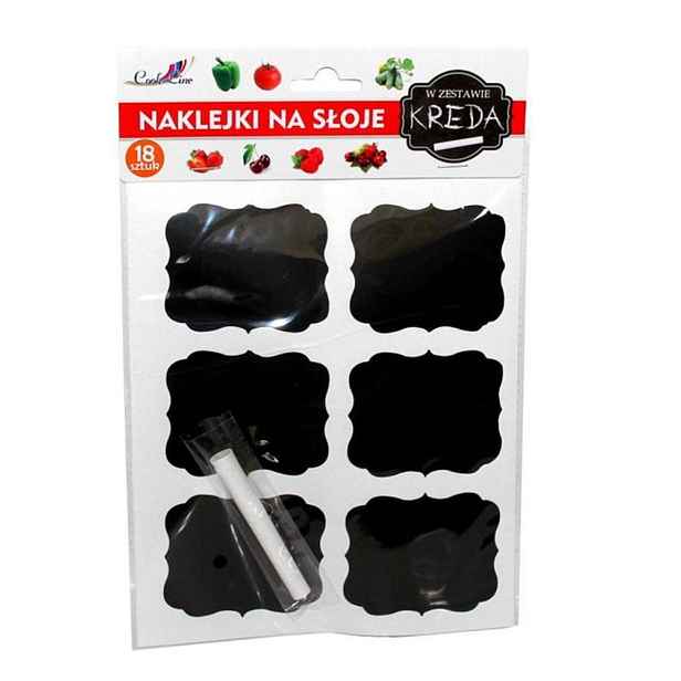 etikety ČERNÉ 18ks + křída, samolepky