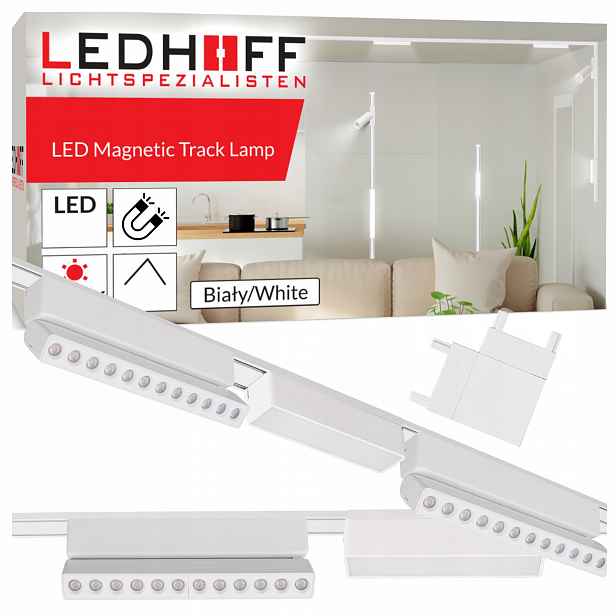 Magnetické kolejnicové osvětlení Kolejnice bílá 2m 5x Led lampa reflektor Spot