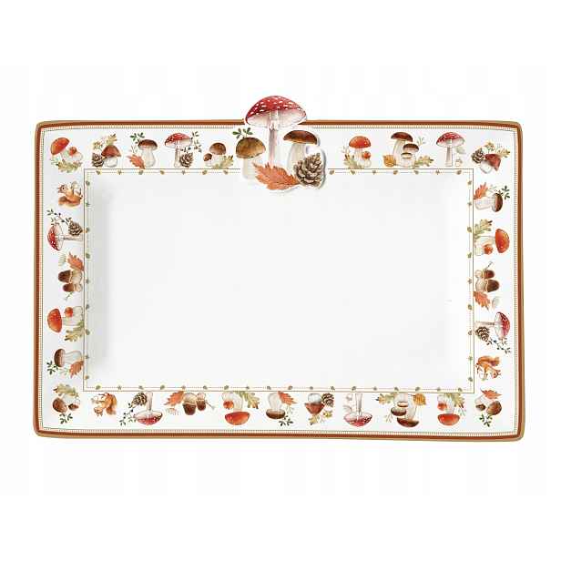Podnos keramická obdélníková 35x25 cm podzimní houby muchomůrky dekorativní