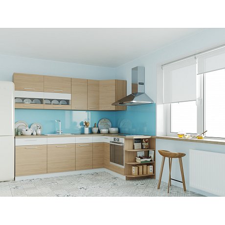 Rohová kuchyně MODENA 250x170, buk/bílý lesk