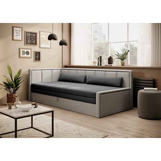 Rozkládací válenda s úložným prostorem 75x200 SLORA - tmavě šedá / světle šedá, levé provedení