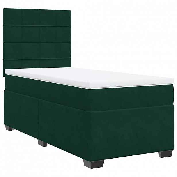 vidaXL Box spring postel s matrací tmavě zelená 100x200 cm samet