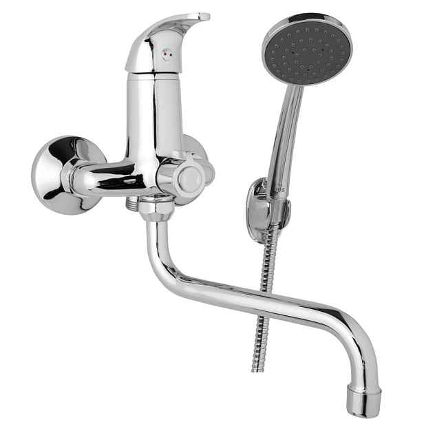 JB Sanitary SLIM A10 34 51 - Nástěnná umyvadlová a sprchová baterie 100 mm; otočný přepínač v těle; s příslušenstvím; trubkové ramínko 300 mm