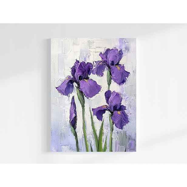Obraz Na Plátně Canvas Olej Impasto Natura Zahrada Fialové Kosatce 60x80