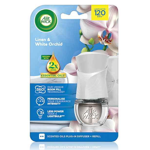 Air Wick 19ml komplet sada do zásuvky Prádlo  a bílá orchidej Linen& white orchid