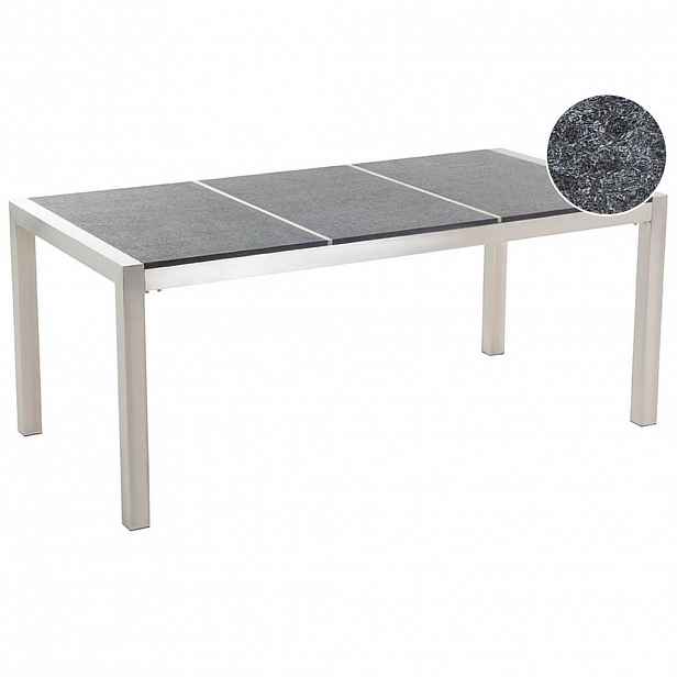 Beliani ZAHRADNÍ STŮL Nerezová ocel/Přírodní kámen černý opálené 180/90 cm Grosseto