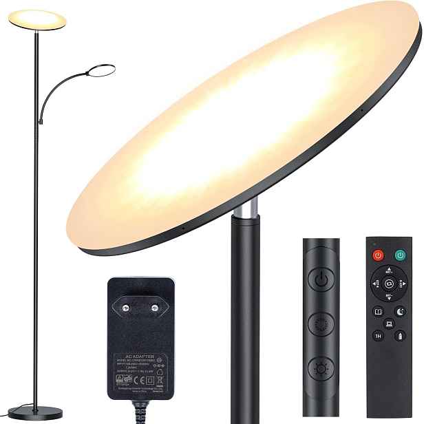 Led podlahová lampa s lampičkou na čtení Dálkový Ovladač, stmívatelná, černá, 42 W, 176 cm