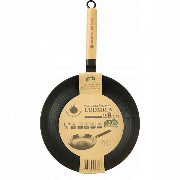 Litinová Pánev Ludmiła 28 CM Wok, Dřevěná Rukojeť, Indukce A Plyn