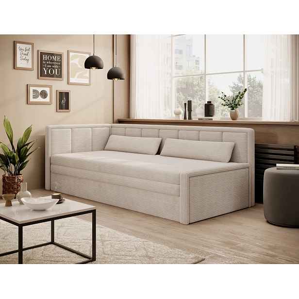 Rozkládací válenda s úložným prostorem 75x200 SLORA - světle béžová, levé provedení