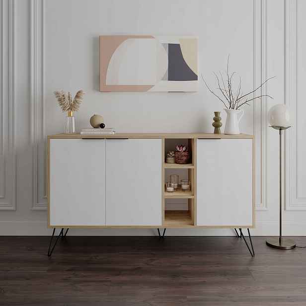 Komoda Houseland Clara 142 cm dub přírodní/bílá