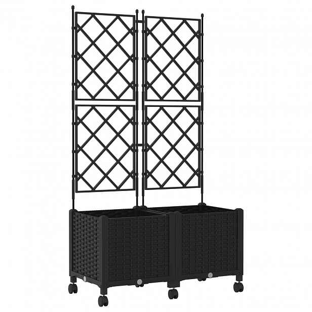 vidaXL Zahradní truhlík s treláží a koly 2 ks Černá 80 x 40 x 149 cm