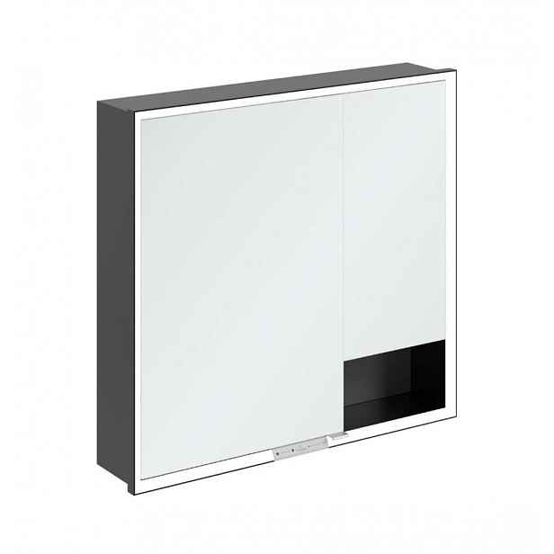 Villeroy & Boch My View+ - Zrcadlová skříňka s LED osvětlením 80x75x17 cm, 2 dvířka, grafit/matná černá B48280VR