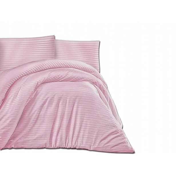 Lux Cizgili Saténové Povlečení 200x220 Lilac