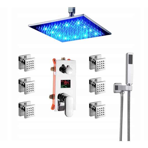 Podomítkový Hydromasážní Set Dešťová Sprcha 40 CM Led