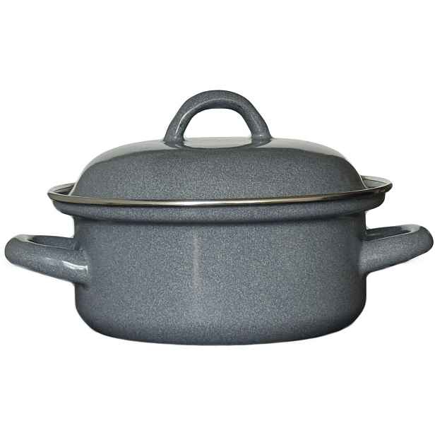 Smaltovaný kastrol s poklicí 0,85 l, šedý, průměr 140 mm