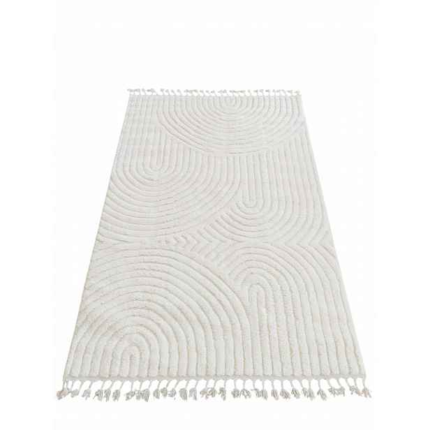 Běhoun do chodby 100 x 300 cm, měkký krémový plyšový vzor, boho, 3D efekt