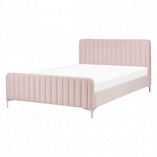 Beliani ČALOUNĚNÁ POSTEL 140/200 cm Pastelově růžová Lunan