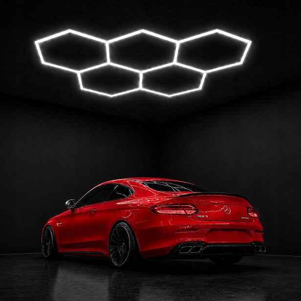 Bílý Hexagon Led 5HEX 168W detailing studio auto premium světlý 6500K
