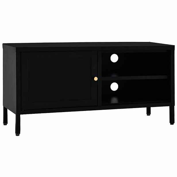 vidaXL TV stolek černý 90 x 30 x 44 cm ocel a sklo