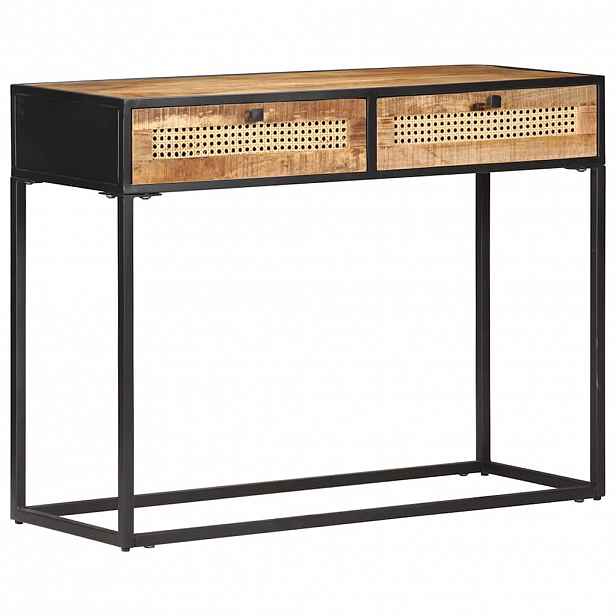 vidaXL Konzolový stolek 100x35x75 cm hrubý mangovník a přírodní rákos