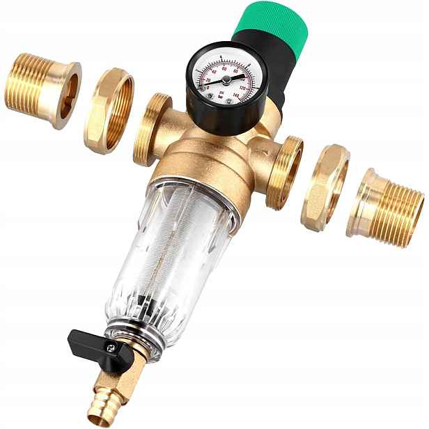 Proplachovací filtr 3/4" DN20 s manometrem a reduktorem tlaku a přesným filtrem