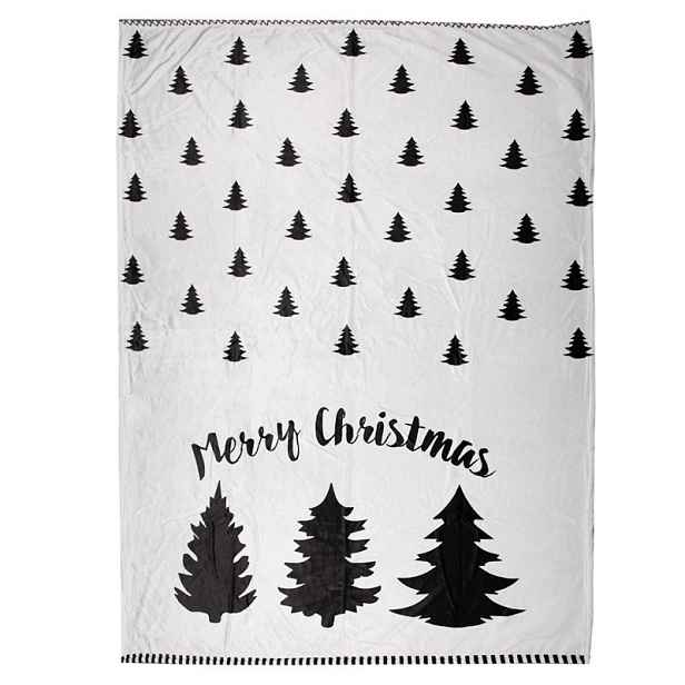 Bílo-černý plyšový pléd se stromky Black&White X-Mas - 130*170 cm Clayre & Eef