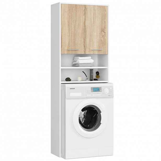 RAUMHIRSCH FURNITURE SKŘÍŇ NA PRAČKU se dvěma dvířky, 64 × 30 × 190 cm bílá, dub Sonoma