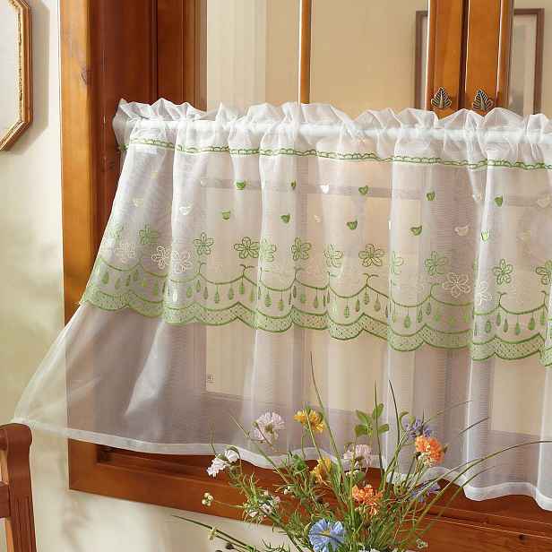 TEMU 1 panel Bohemian Fresh Pastoral Sheer Small Curtain, nádherné vyšívané květiny, vhodné do kuchyně, jídelny, na balkon, do zahrady, univerzální