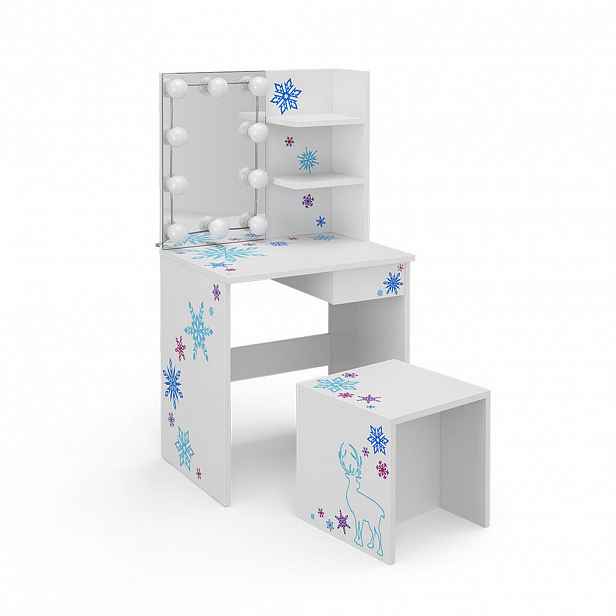 Vicco DĚTSKÝ TOALETNÍ STŮL Schneeflocke, Bílá, 54.8 cm s LED osvětlením