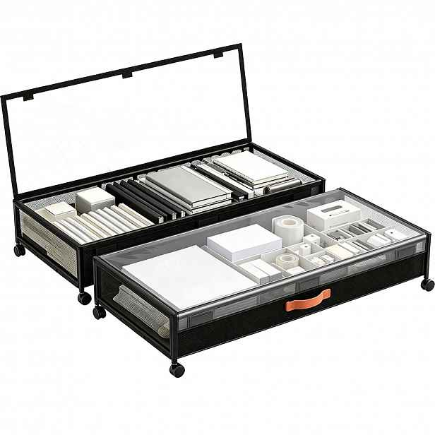 2x Kontejner pod postel 54 l na kolečkách s víkem Organizér Krabička Box Bedee