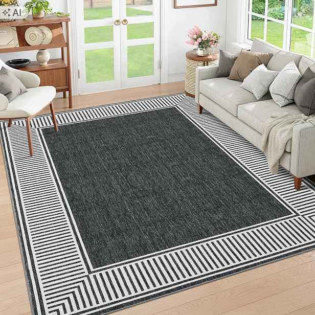 Garvee Koberec Modern Krátké štětiny na praní Protiskluzový Černý 200x290