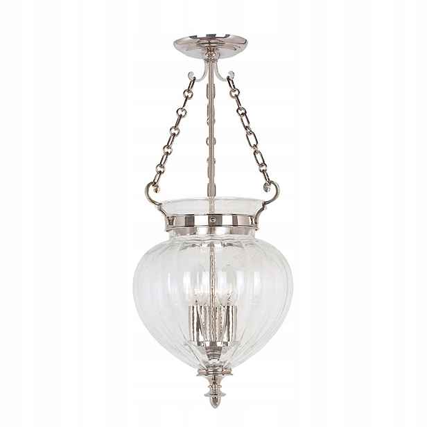 Klasická závěsná lampa vintage niklová skleněná do předsíně Elstead