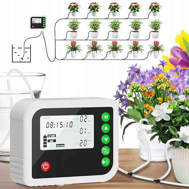 Automatický Systém Kapkového Zavlažování Pro 15 Rostlin S LCD displej