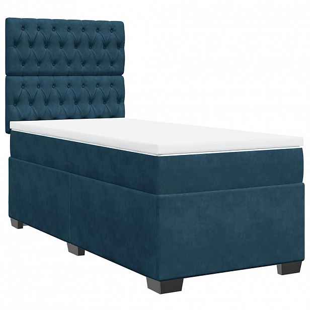 vidaXL Box spring postel s matrací modrá 100 x 200 cm samet